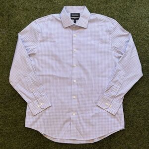 Bonobos Jetsetter Stretch Dress Shirt Blue Check 16/33 Athletic Fit Mens